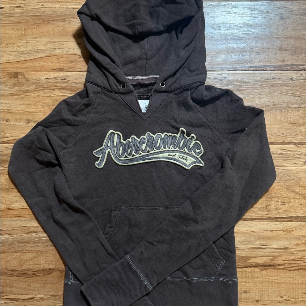 Abercrombie & Fitch Brown Hoodie with Cream Patch